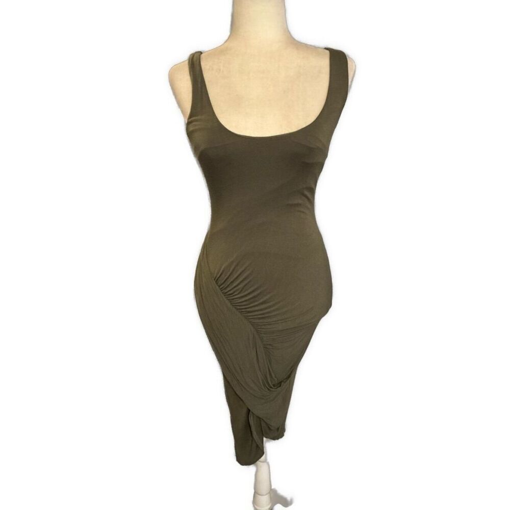 bebe solid olive green scoop neck tank ruched Sexy Curvy bodycon dress Xs